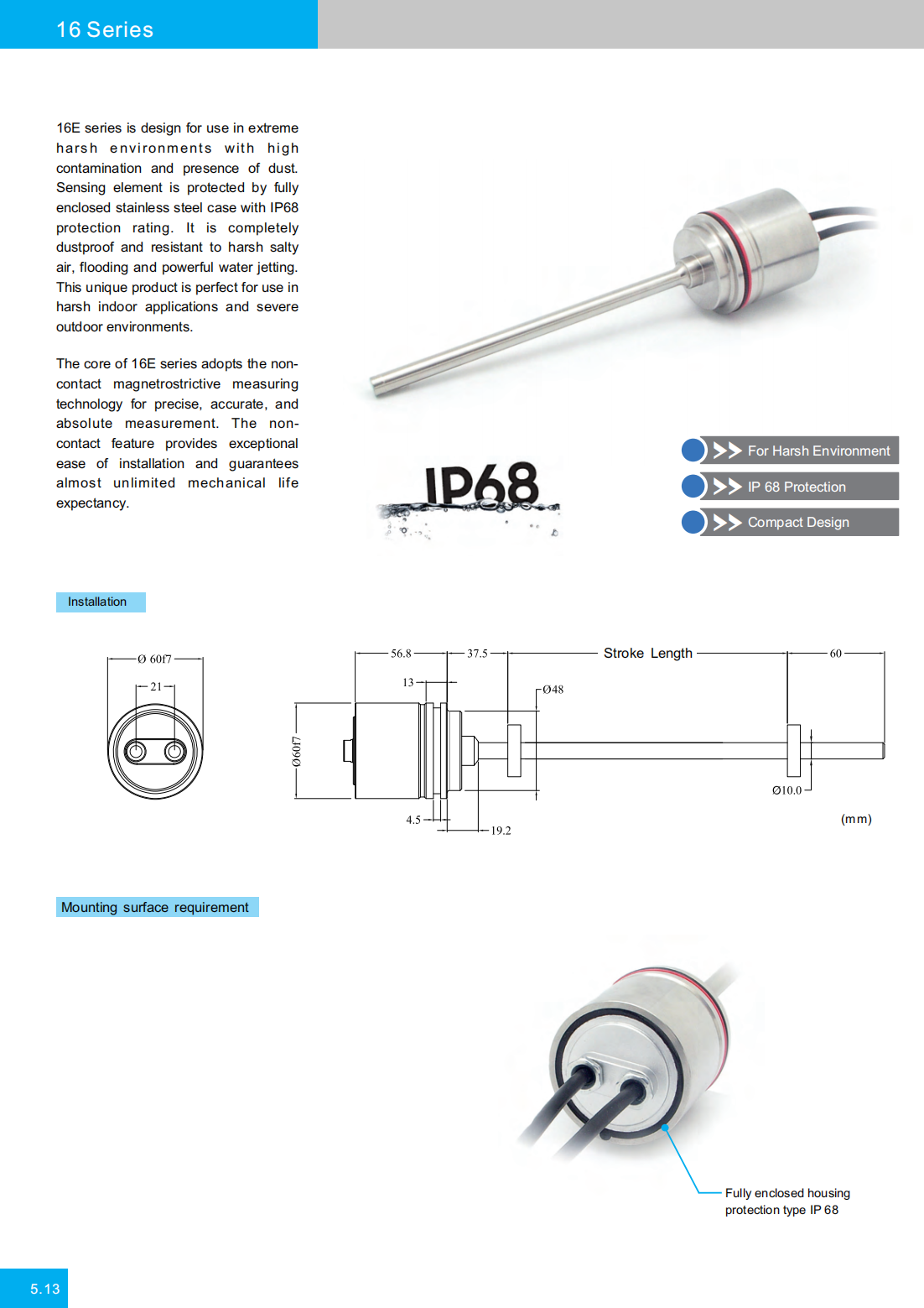 冗余型內(nèi)置油缸磁致伸縮位移傳感器模